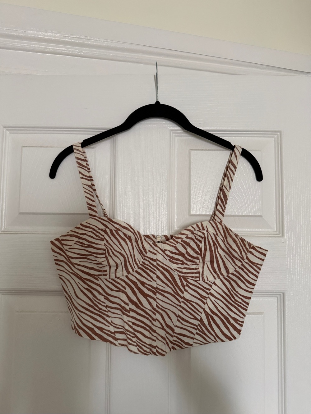 Women’s Brown Zebra-Print Cropped Corset Top
